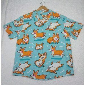 Corgi Dog Blue 3D Hawaiian Style All Over Print Shirt Size XL EUC